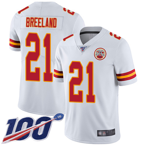 Men Kansas City Chiefs 21 Breeland Bashaud White Vapor Untouchable Limited Player 100th Season Football Nike NFL Jersey